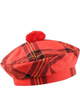 Red beret for kids with check