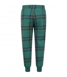 Green sweatpants for boy with check print