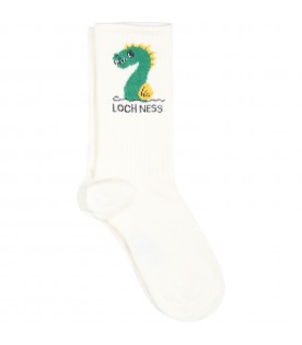 White socks for kids with Loch Ness monster