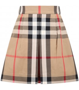 Beige skirt for girl with vintage check