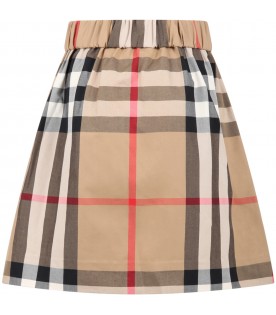 Beige skirt for girl with vintage check
