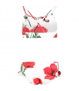 White bikini for girl with flowers and logo