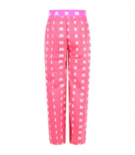 Pink trousers for girl with white logo