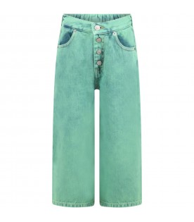 Green jeans for girl with logo patch
