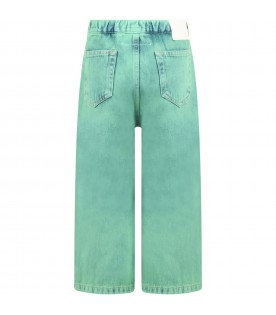 Green jeans for girl with logo patch