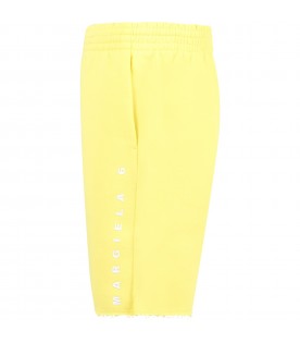 Yellow shorts for boy with white logo