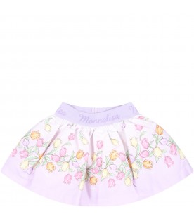 Multicolor skirt for girl with flowers and logo