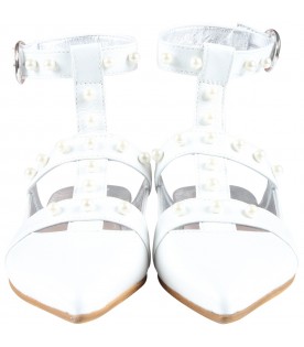 White ballet-flats for girl with pearls
