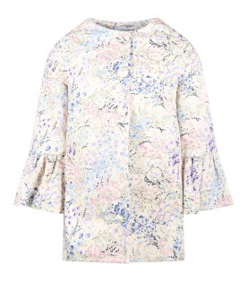 Ivory coat for girl with floral print