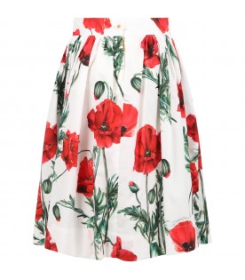 White skirt for girl with poppies