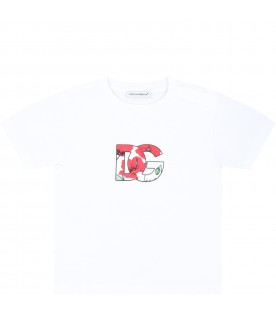 White T-shirt for baby girl with logo