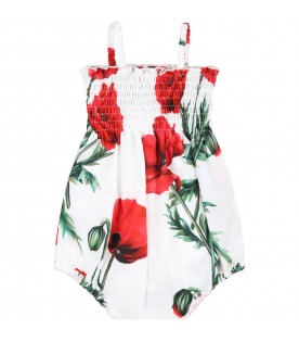White romper for baby girl with poppies