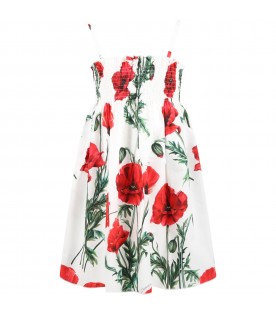 White dress for girl with poppies