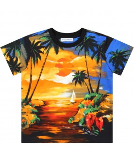 Multicolor T-shirt for baby boy with sunset
