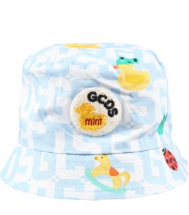 Light-blue cloche for baby boy with logo patch