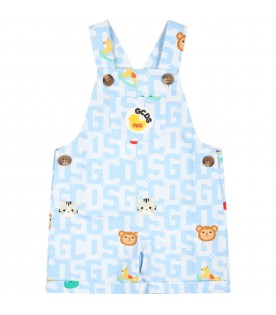 Light-blue dungarees for baby boy with logo