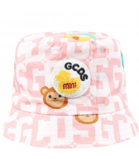 Pink cloche for baby girl with logo patch