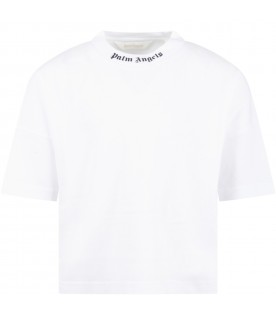 White T-shirt for boy with blue logo