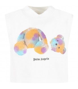White tank-top for girl with bear and logo