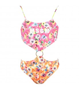 Multicolor trikini for girl with floral print