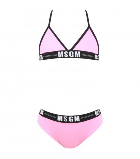Pink bikini for girl with white logo