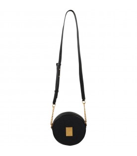 Black bag for girl with metallic logo patch