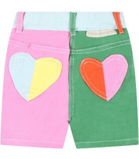 Milticolor shorts for baby girl with heart-shaped patch