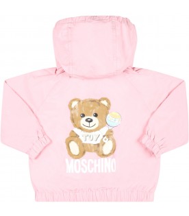 Pink windbreaker for baby girl with Teddy Bear