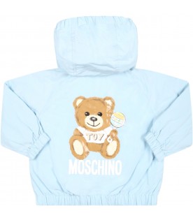 Light-blue windbreaker for baby boy with Teddy Bear