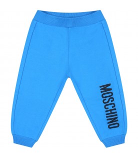 Light blue sweatpants for baby boy with black logo