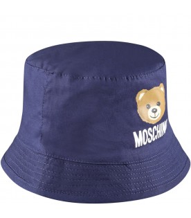 Blue cloche for baby boy with Teddy Bear and logo