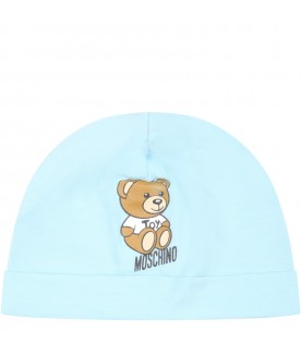 Light blue hat for baby boy with Teddy bear and logo
