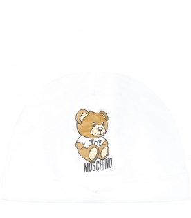 White hat for babykids with Teddy bear and logo