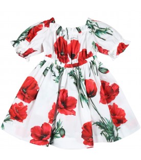 White dress for baby girl with red poppies
