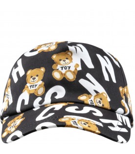 Black hat for boy with white logo and Teddy Bear