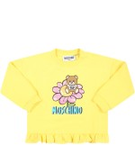 Moschino Kids Yellow sweatshirt for baby girl with Teddy Bear and flower