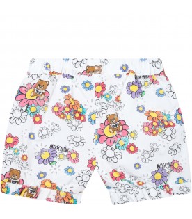 White shorts for baby girl with flowers and Teddy Bear