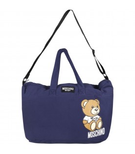 Blue changing-bag for baby boy with Teddy Bear