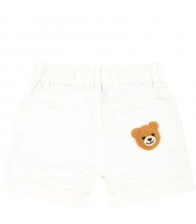 White bermuda shorts for baby boy with logo patch