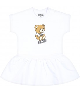 White dress for baby girl with Teddy Bear and logo