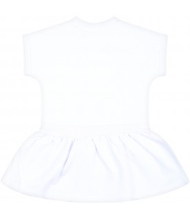 White dress for baby girl with Teddy Bear and logo