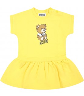 Yellow dress for baby girl with Teddy Bear and logo
