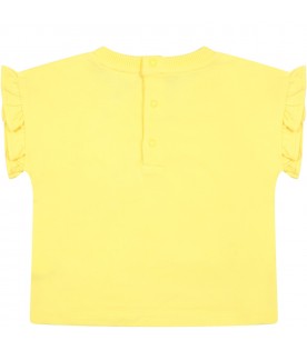 Yellow T-shirt for baby girl with Teddy Bear and flowers