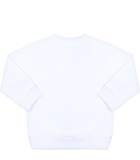 White sweatshirt for babykids with Teddy Bear and black logo
