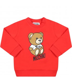 Red sweatshirt for babykids with Teddy Bear and black logo