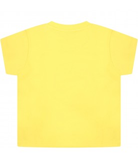 Yellow T-shirt for babykids with Teddy Bear and black logo