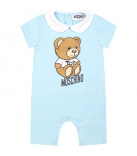 Light-blue romper for baby boy with Teddy Bear