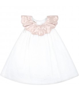 White dress for baby girl with polka dots