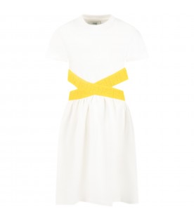 White dress for girl with yellow logo