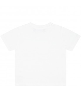 T-shirt bianca per neonato con logo bianco e Spilla Safety